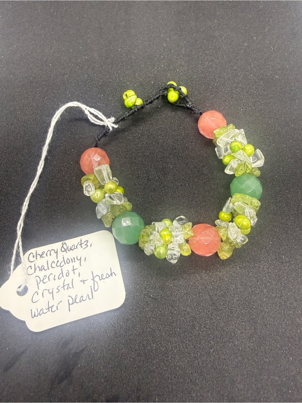 Green and Coral Beaded Gemstone Bracelet with Peridot Accents